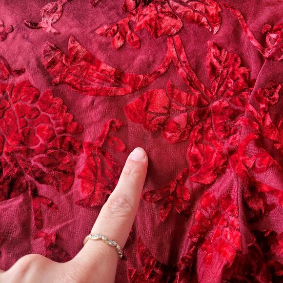 Vtg Sno Skins burgunday Burnout Velvet Long Seelve Turtleneck Top Sz L - Picture 5 of 5